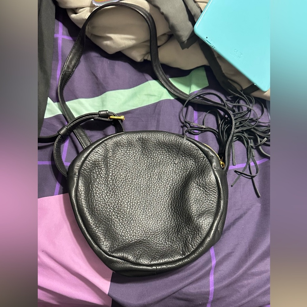 Black leather HOBO bag round